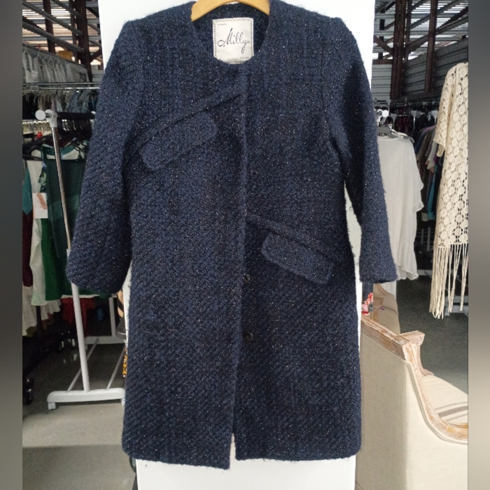 Milly of New York Blue Pea Coat with Tailored Design - Picture 1 of 4